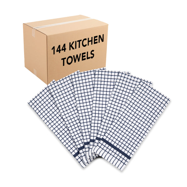 The Sloppy Chef Silvadur Cotton Kitchen Towels Windowpane Pattern - 4 Pack - 15x25 - Saffron