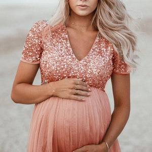 pink sequin maternity dress