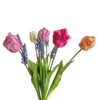 Picture of Viv! Home Luxuries - Tulpen boeket met blauwe druifjes - 8 stuks - kunststof bloem - 46cm - roze wit perzik blauw