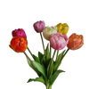 Picture of Viv! Home Luxuries - Tulpen boeket - 7 stuks - kunststof bloem - 40cm - oranje geel roze perzik wit paars