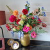 Picture of Viv! Home Luxuries Kunstbloem Boeket Nora - Zijden Bloemen - roze rood blauw zalm - Inclusief Gouden Vaas