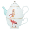 Picture of Yvonne Ellen Tea for one - Theepot met kopje - Flamingo en Papegaai - Porselein - topkwaliteit
