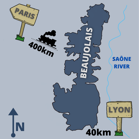 Beaujolais Distance to Paris and Lyon