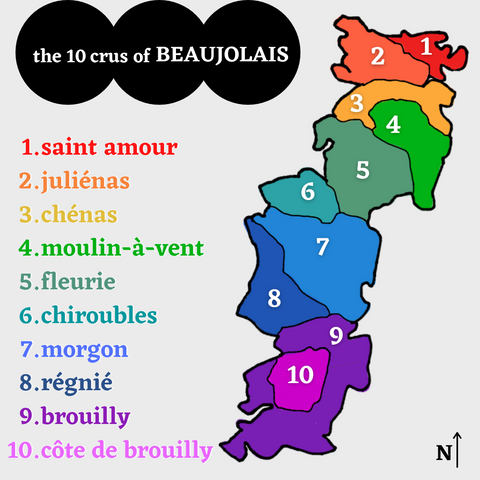 10 crus of beaujolais map saint amour julienas chenas moulin-a-vent fleurie chiroubles morgon regnie brouilly cote de brouilly