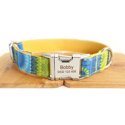 Herringbone Ribbon Dog Collar - Laser Engraved Buckle - Limited Edition