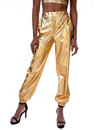 Womens Shiny Metallic High Waist Stretchy Jogger Pants, Wet Look Hip H –  Divahotcouture