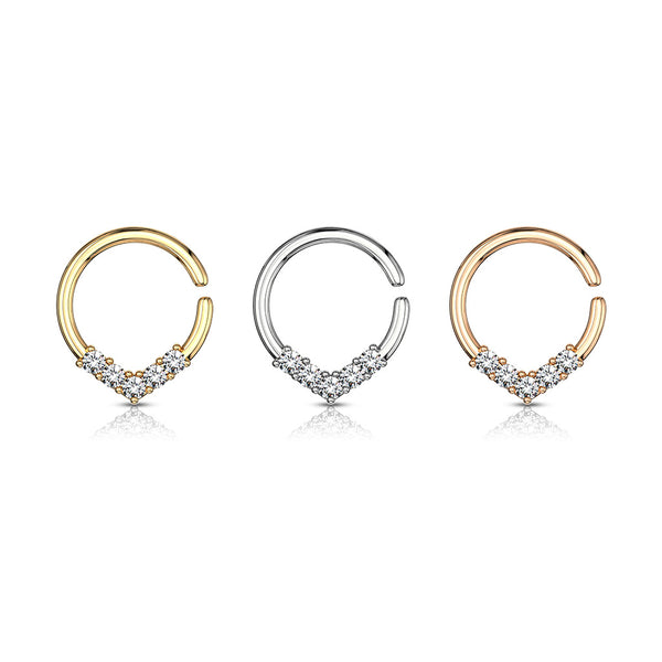 5 Prong Set CZ Bendable Split Ring Hoop for Septum, Cartilage