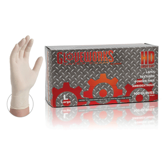 Gloveworks Powder Free Textured Latex Gloves, Large