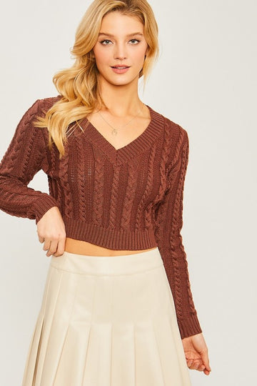 No Comparison Cropped Sweater- Brown