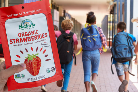 Organic freeze-dried strawberries at school