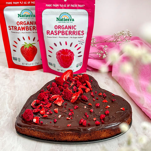 Valentine's Day brownie recipe made with freeze-dried strawberries and raspberries