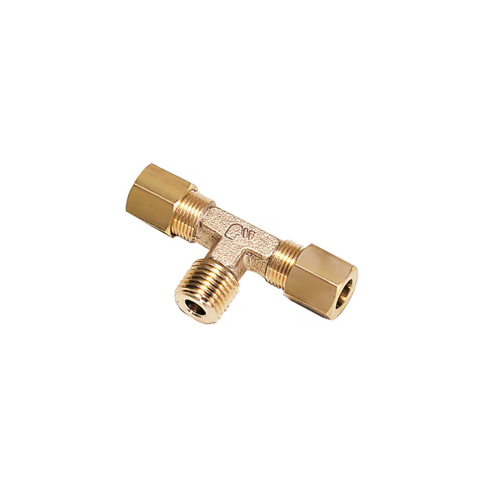 0108 04 10 by Parker | Legris Stud Fitting | 4 mm Tube Size x 1/8" Male BSPT Thread | 10 mm Hex | 38 mm Length | Tee | Brass | Pack of 10