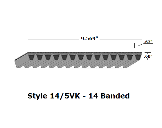 14/5VK2500 Wedge 14- Banded Kevlar V- Belt - 14/5VK - 250" O. C. - Beltsmart