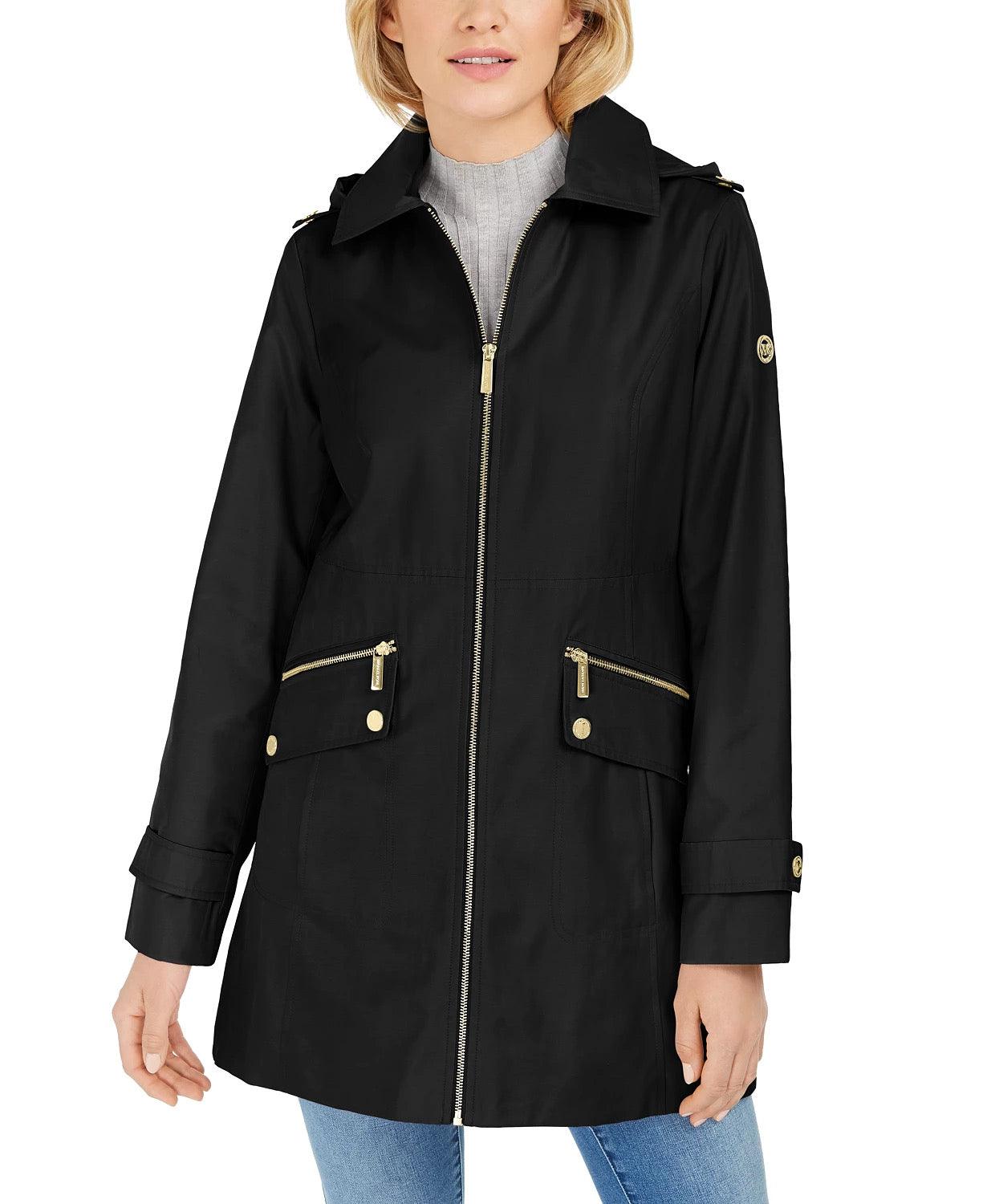 Michael Kors Womens Hooded Water-Resistant Zip Up Rain Coat Medium Bla –  Bristol Apparel Co