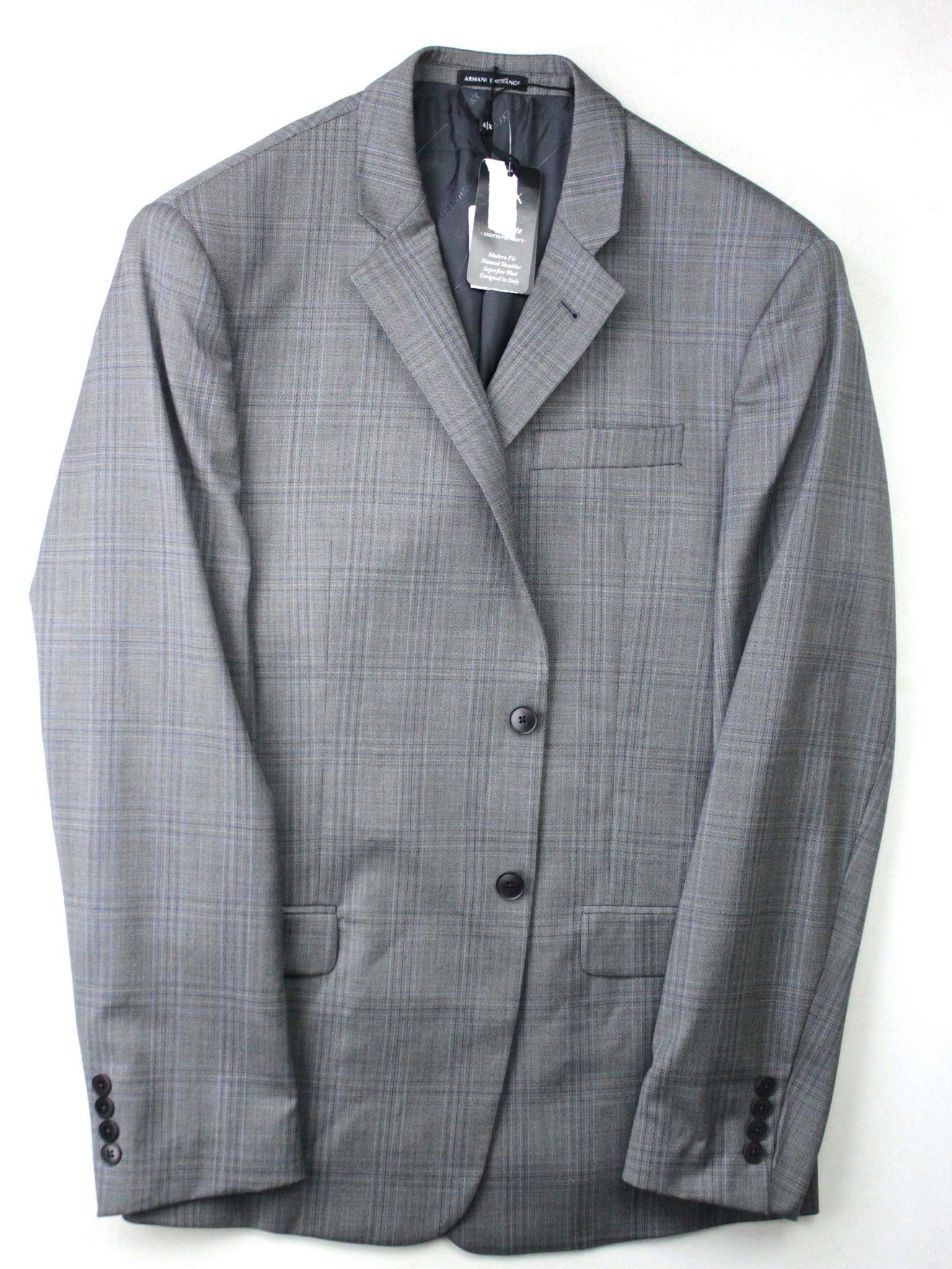 AX Armani Exchange Men's Slim-Fit Plaid Suit Jacket 40R Grey / Light Blue