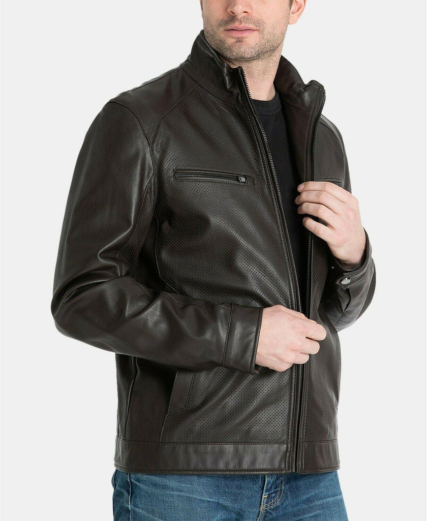 michael kors men's perforated leather moto jacket