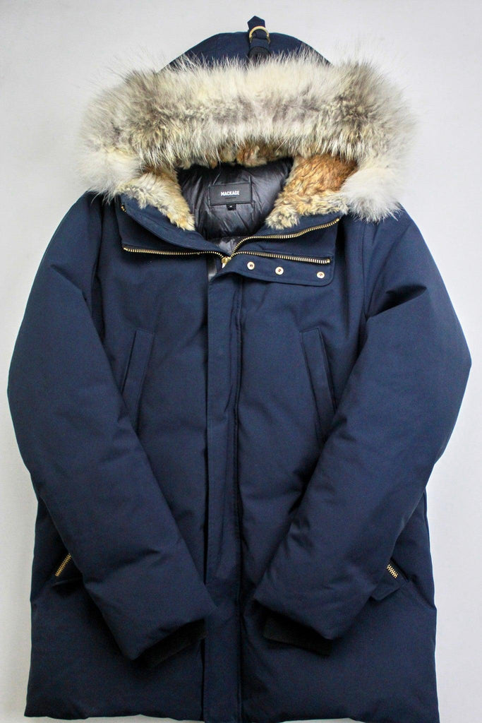 $1160 Mackage Edward Down Parka Coat Size 44 Navy Blue Fur Hood ...