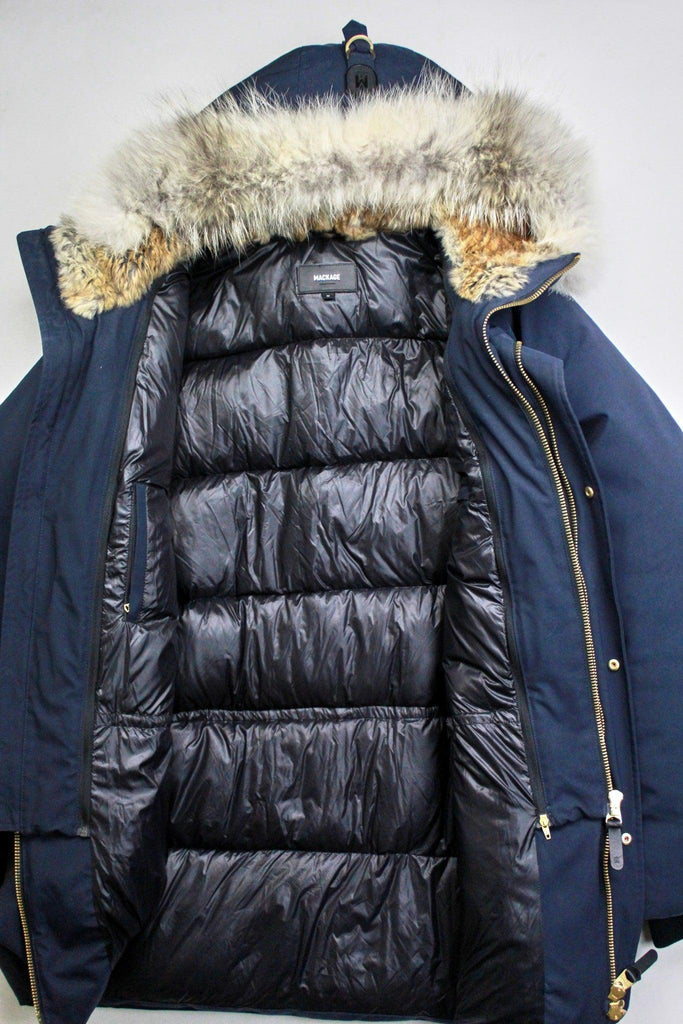 $1160 Mackage Edward Down Parka Coat Size 44 Navy Blue Fur Hood ...