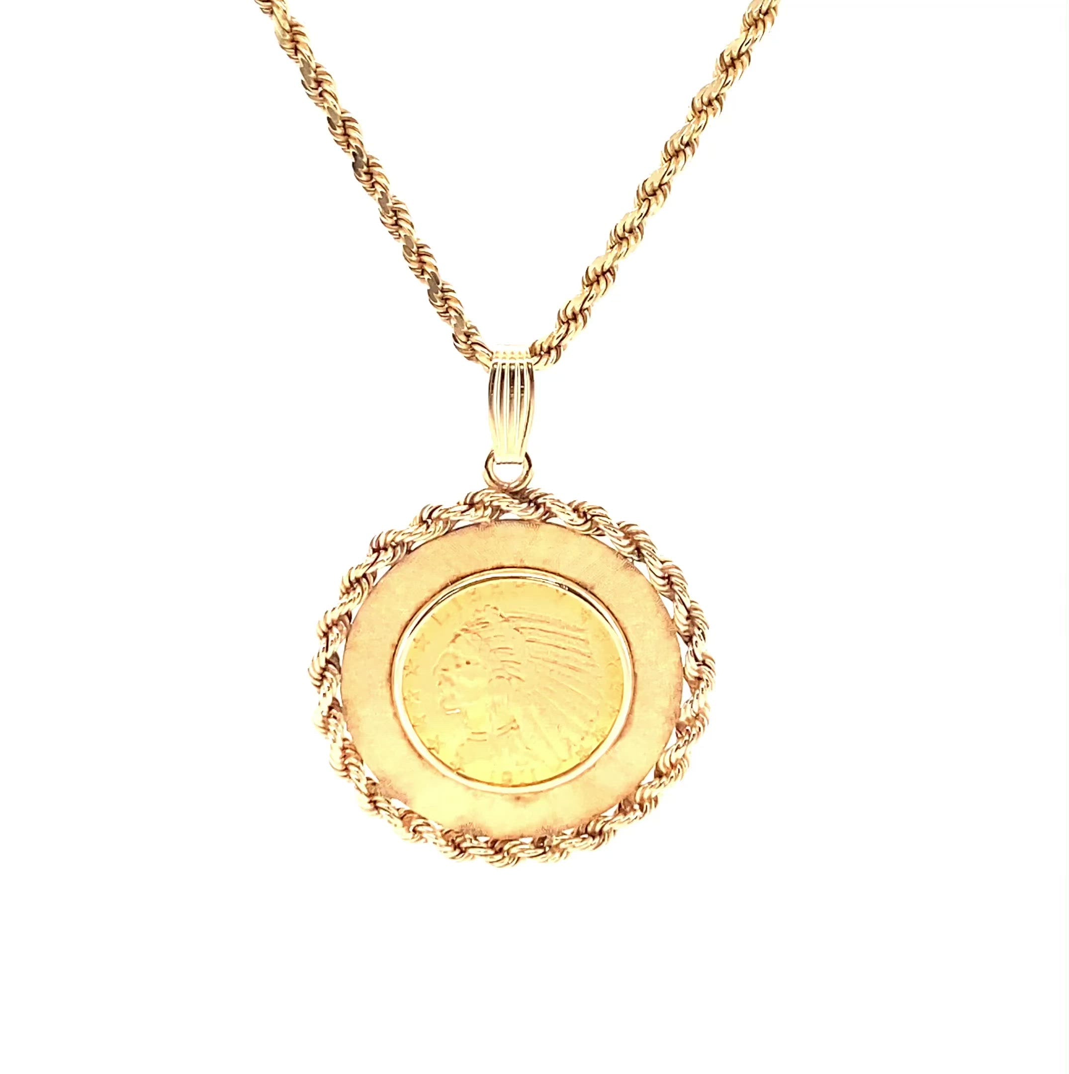 14k Yellow Gold Roman Coin Pendant Necklace, 18