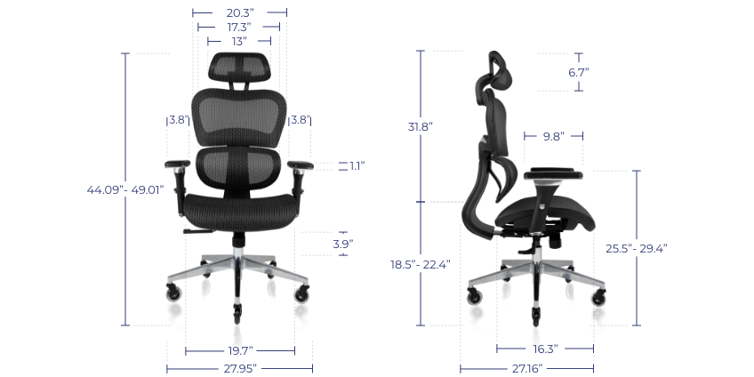 Dimensions of the ErgoPro Ergonomic Office Chair