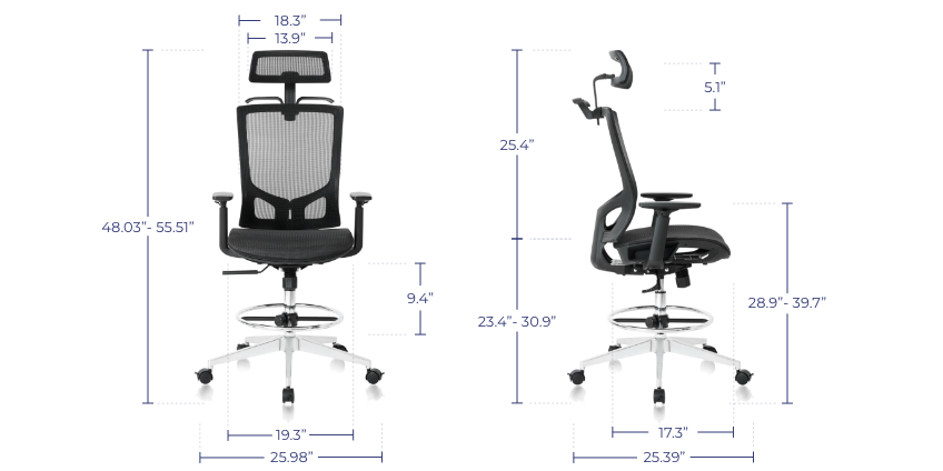 Dimensions of the ErgoDraft Tall Office Chair