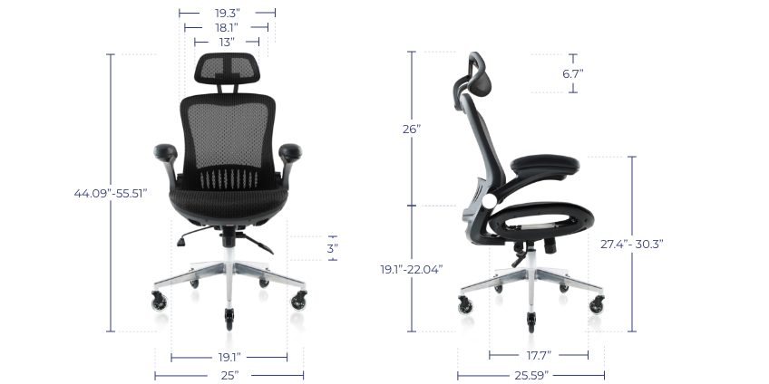 Dimensions of the ErgoFlip Mesh Computer Chair