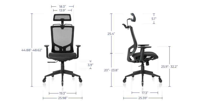 Dimensions of the ' Rewind ' Ergonomic Office Chair