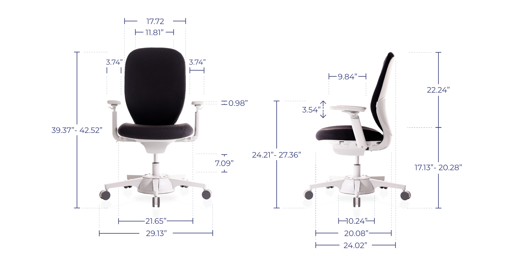 Dimensions of the ' Nest ' Ergonomic Active Office Chair