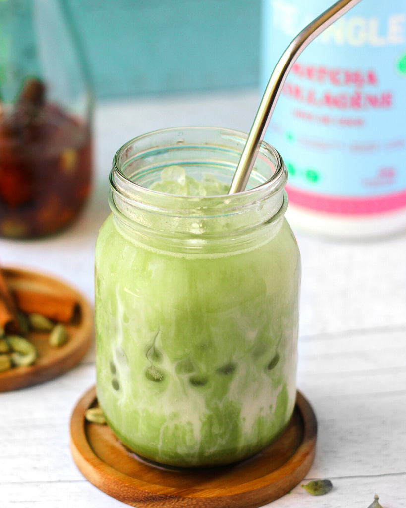 Matcha chai collagène latte glace Teangle