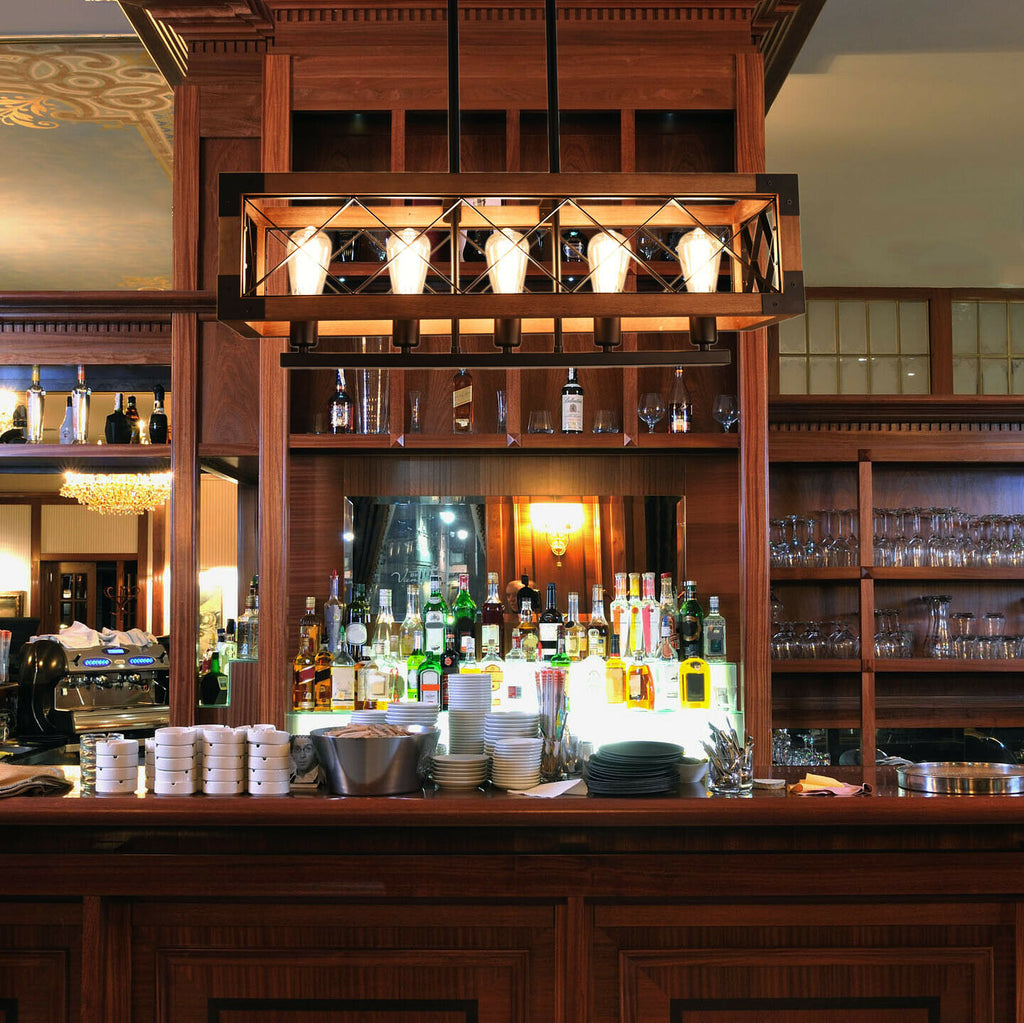 Bar Chandelier Rectangle Wood Light