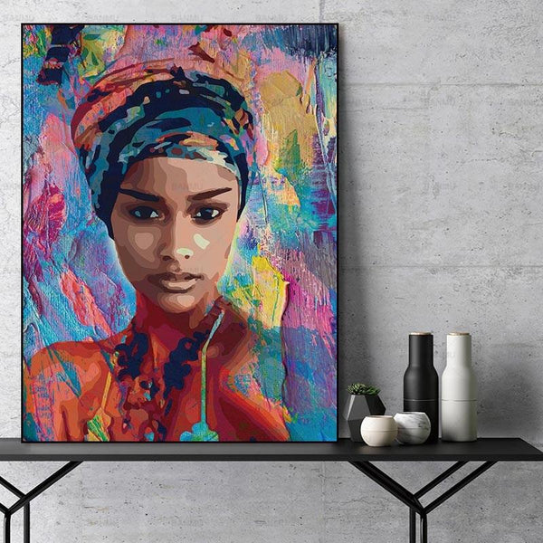 African Wall Art Portrait Printed On Canvas Unframed