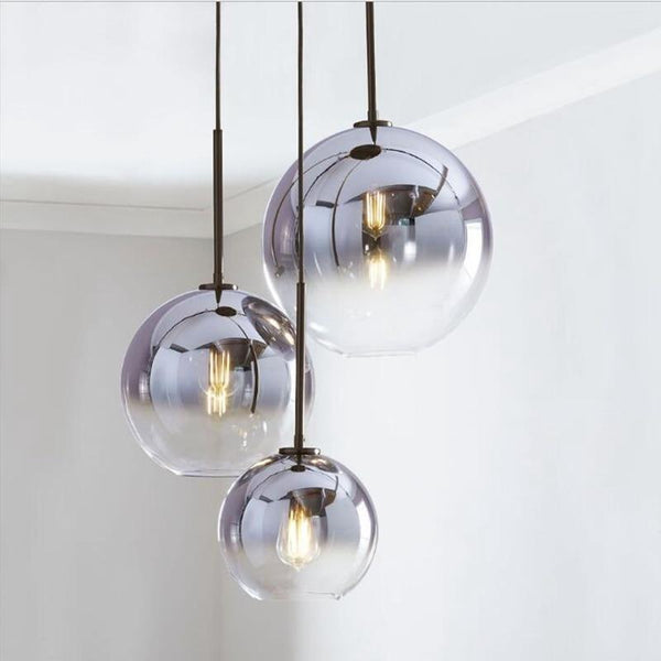terugvallen 鍔 Leer Loft Modern Pendant Light Silver Gold Glass Ball Hanging Lamp