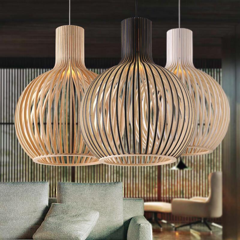 Modern Wood Pendant Birdcage Light Shade