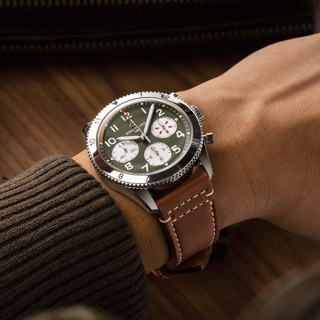 Breitling Classic AVI Chronograph 42 Curtiss Warhawk Watch on wrist