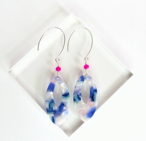 Iris drop earring from Leo and Lynn Jewelry handmade jewelry statement earrings lightweight purple blue blush hot pink spring style casual limited edition