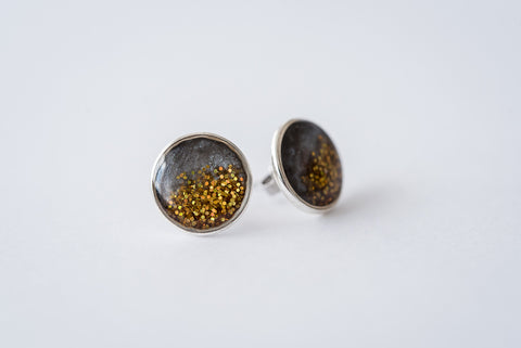 butterbean stud earrings from Leo and Lynn Jewelry birthday capsule collection silver gold resin stud earrings