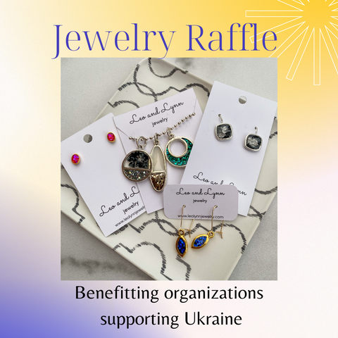 jewelry raffle announcment supporting Ukraine donate to Together Rising The World Central Kitchen or UNICEF