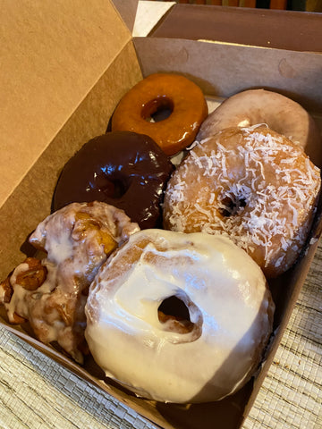 photo of six donuts in a box from Vortex Doughnuts Asheville