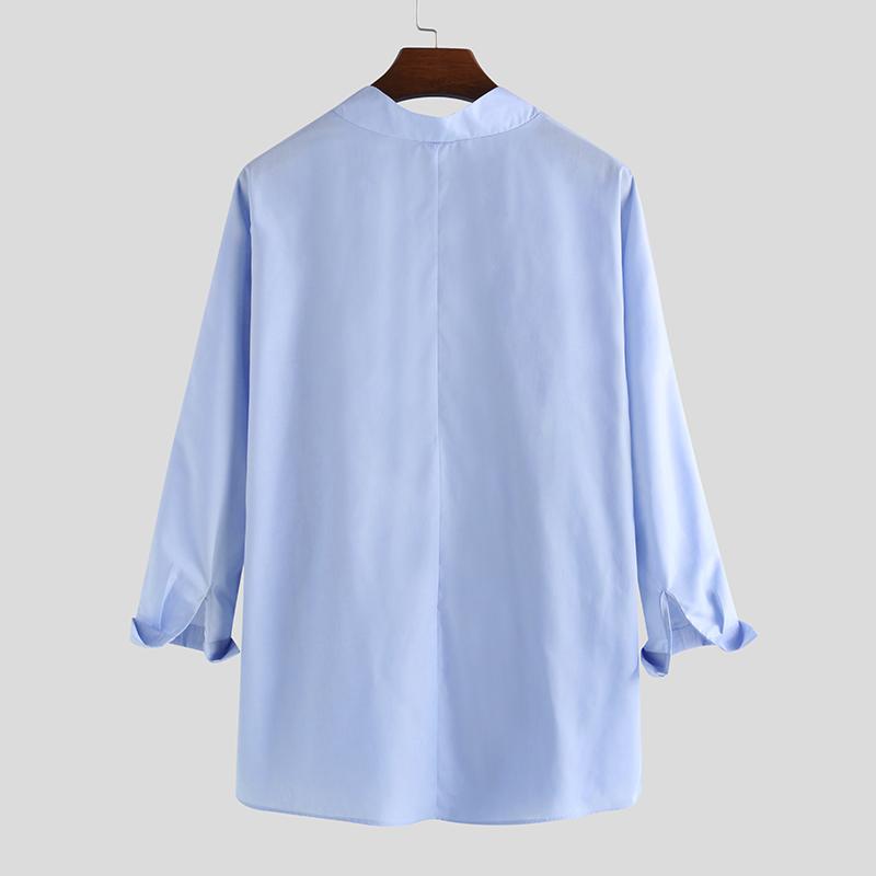 Mens Long Sleeve Retro Chinese Shirts V Neck Ethnic Style Loose Tops Shirt