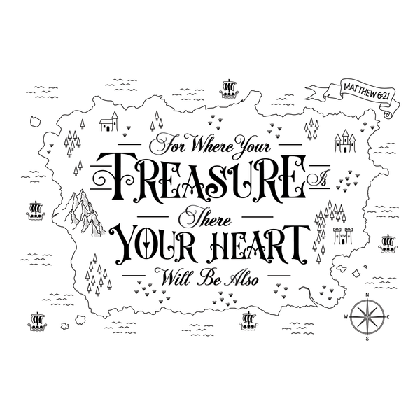 Christian coloring page: For where your treasure is, there your heart will be also