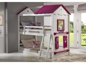 pink and white bunk beds