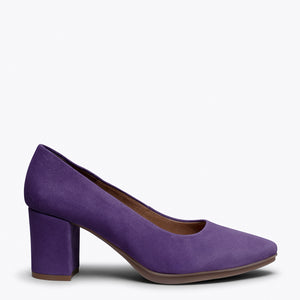 purple mid heel shoes