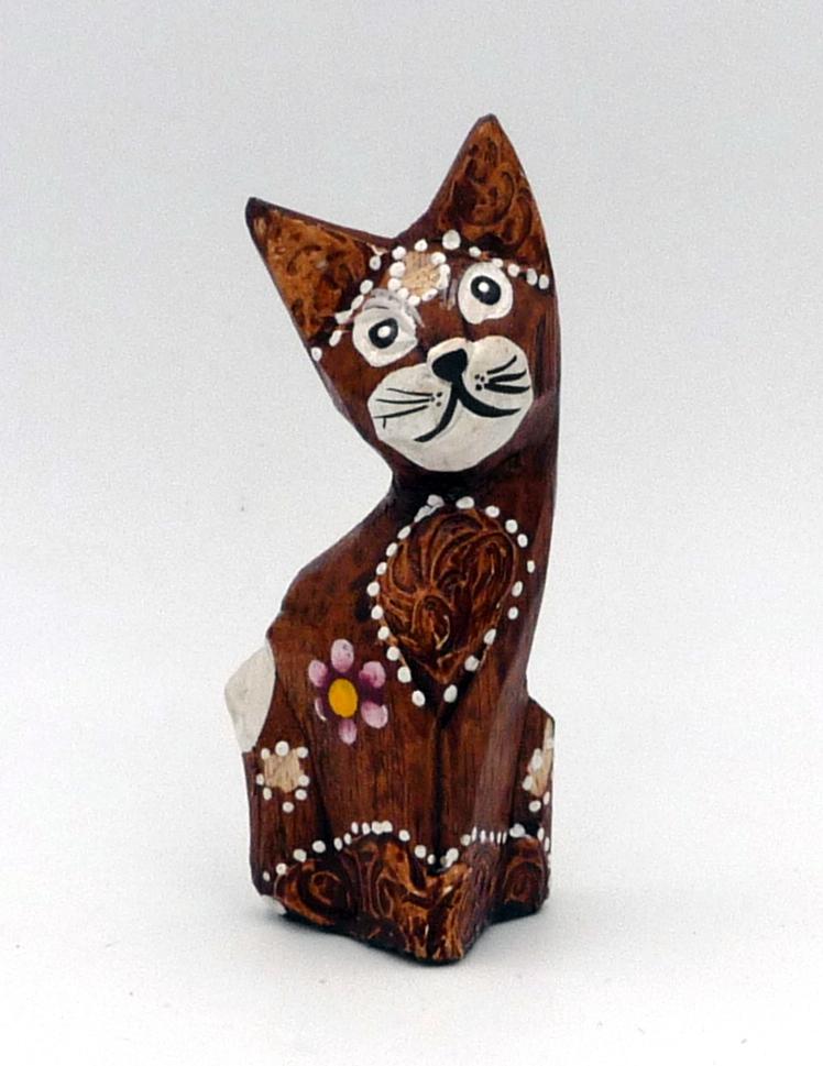 Statuette Chat En Bois Sculpte Et Peint 10 Cm Deco Ethnique Artisanat Bali