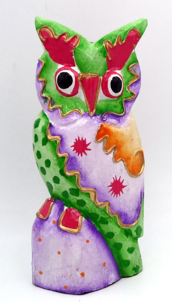 Chouette hibou multicolore en bois peint 18 cm Tegallalang