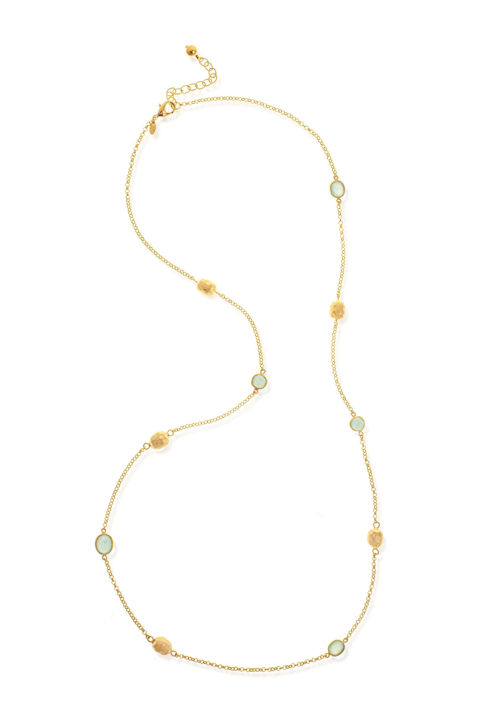 Caribbean Quartzite + Satin Nugget Station Necklace - Closeout