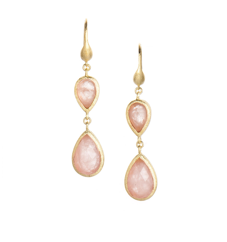 Rose Quartz Double Dangle Earrings - Rivka Friedman Jewelry