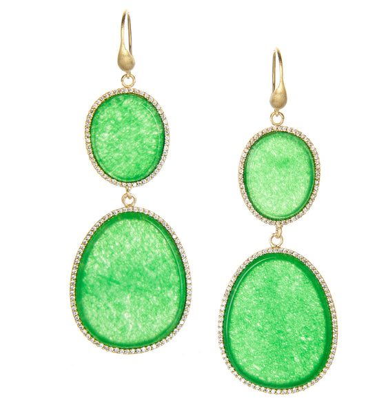 Green Quartzite + Simulated Diamond Sliced Double Drop Earrings – Rivka ...