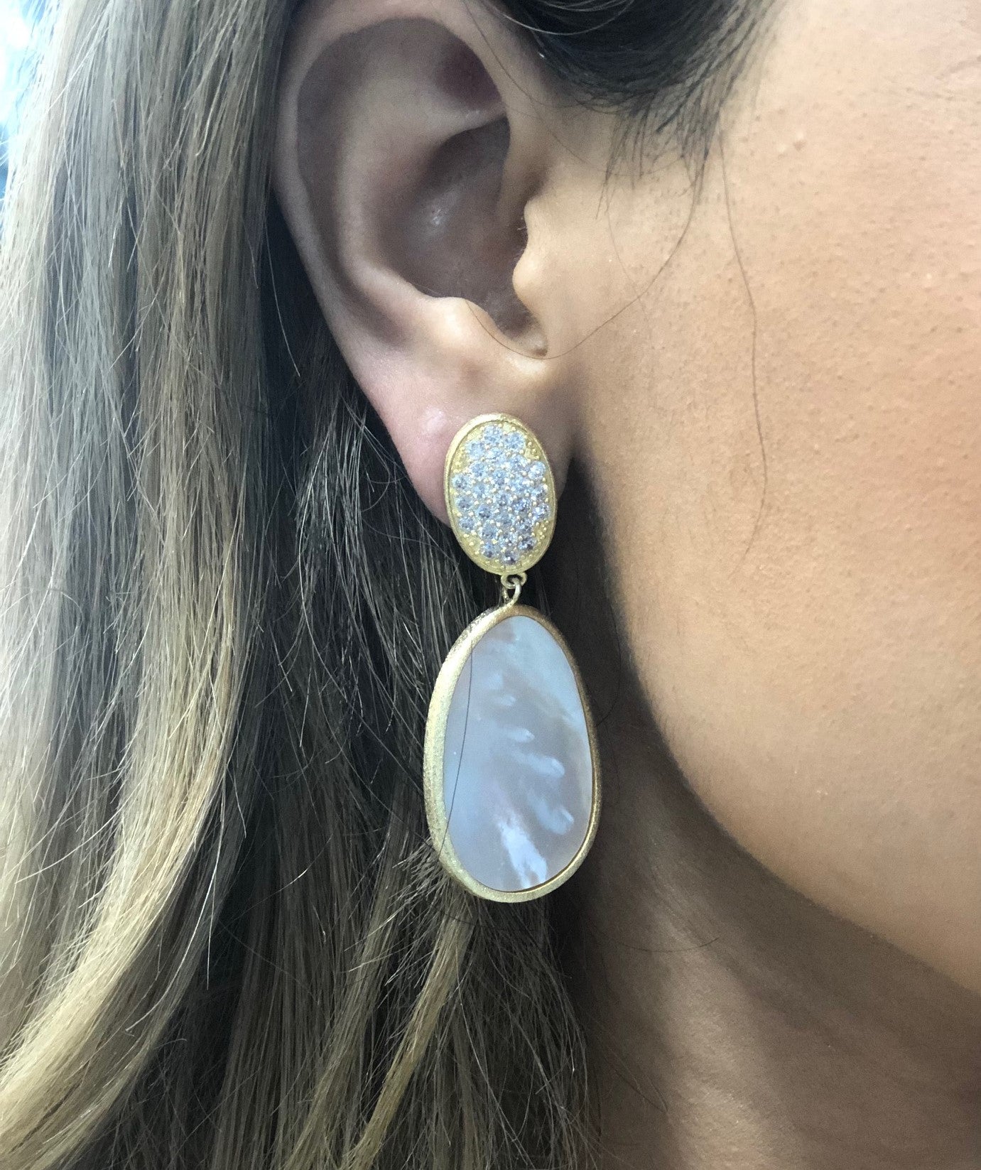 Mother of Pearl + Cubic Zirconia Drop Earrings