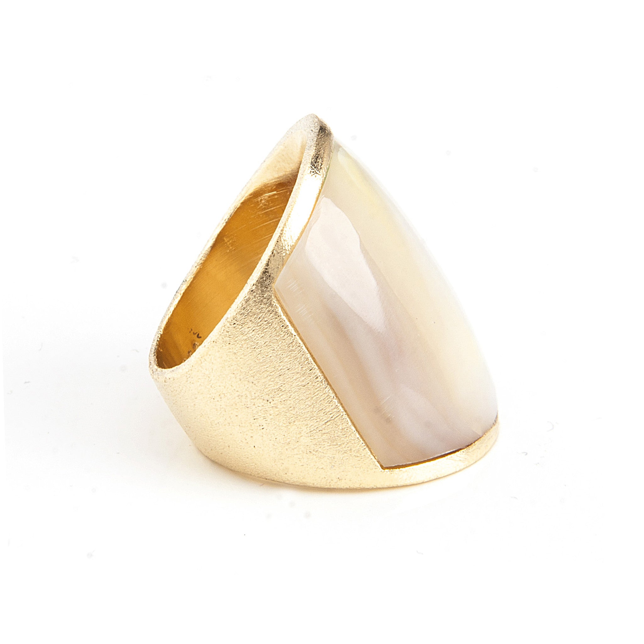 Mother Of Pearl Carved Inlay Cocktail Ring
