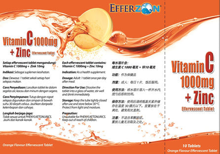 Efferzon Vitamin C 10s Vitamin C 1000mg Zinc 10mg Effervescent Tab Amazin Sg